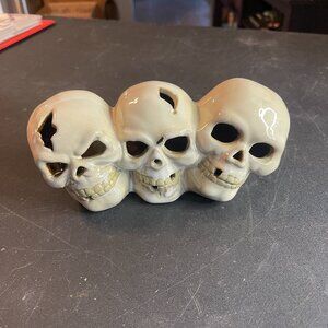 Vintage Halloween Skulls Figurine Glossy Ceramic Spooky Holiday Home Decor (109)